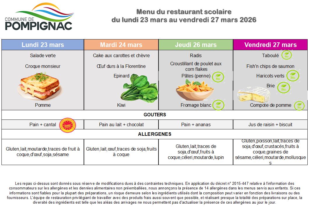 Menu du 23 au 27.03.26